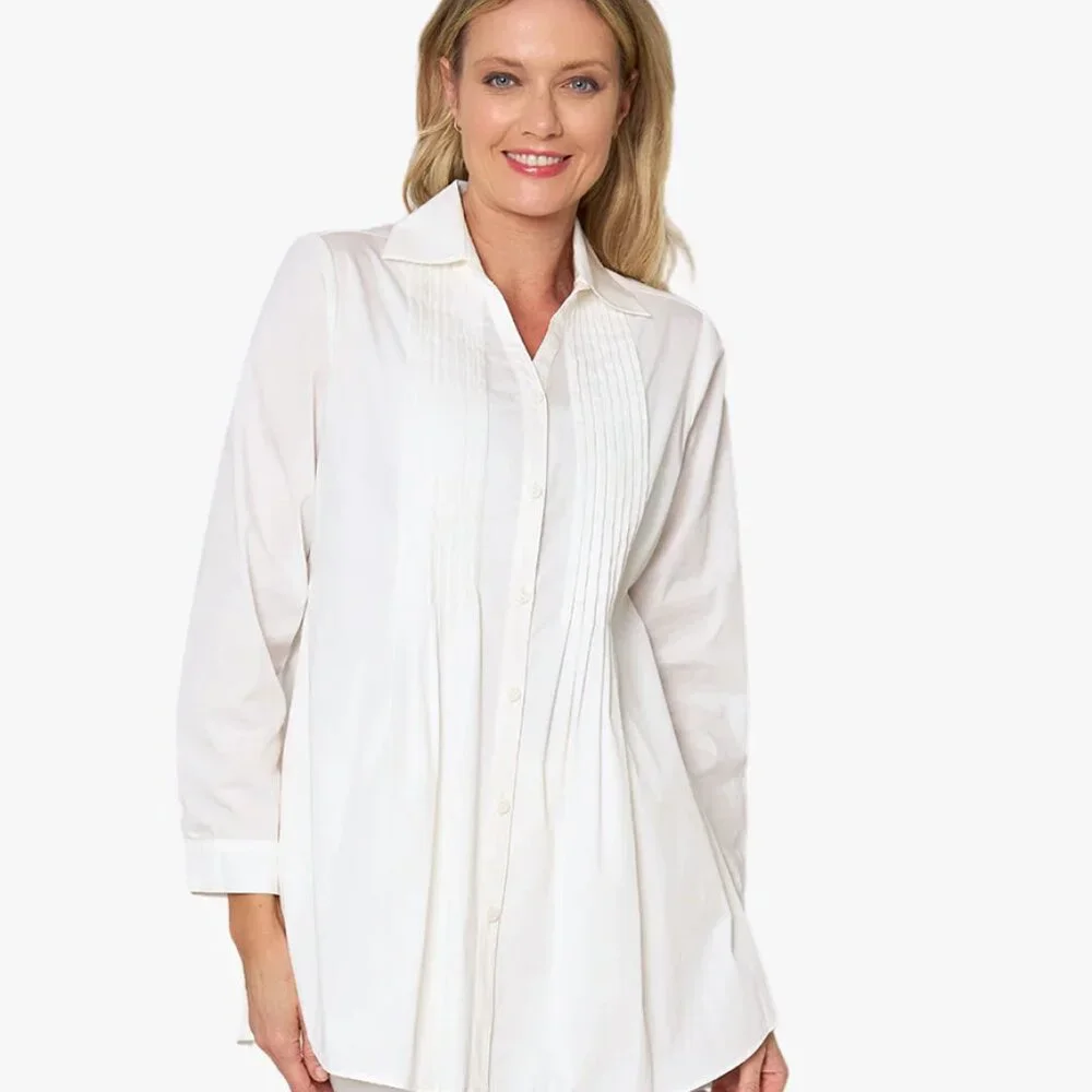 NEW STELLA CARAKASI Pintuck Tunic Soft White Women's XS